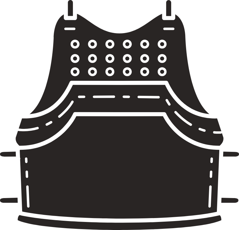 剣道の胴着を表したアイコン。複数の穴と留め紐が描かれた黒い胸部保護具。